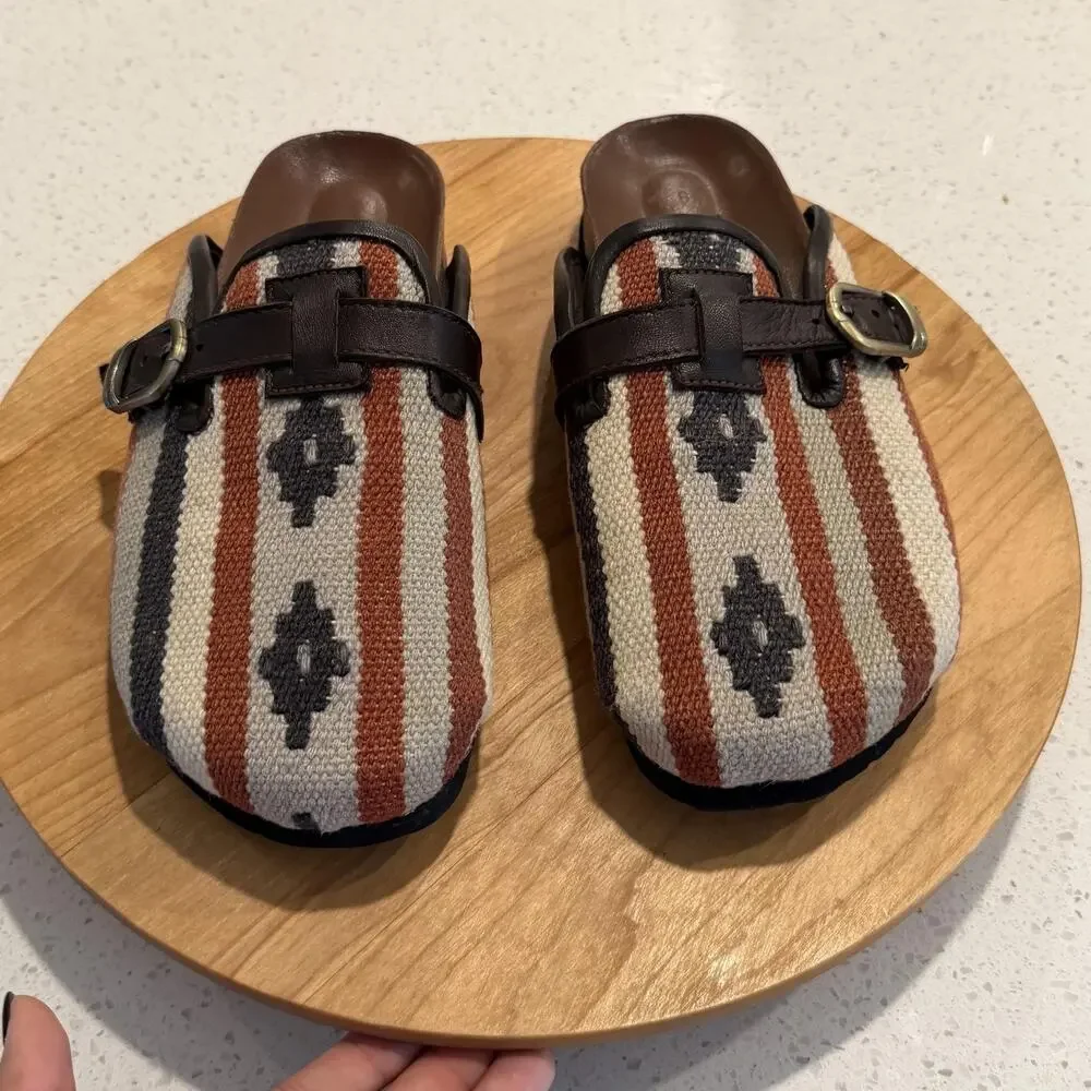 Res Ipsa Clogs Mens 9 Kilim Woven Stripe Buckle Slip On Multi Casual Artsy Boho